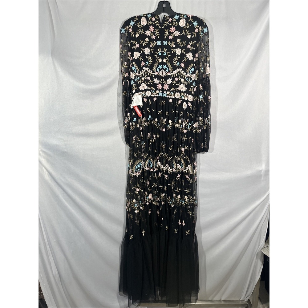 NWT Mac Duggal [ 6 ] 35111 Floral Embroidered Blouson Sleeve Gown‎ Black #Q1214 - Picture 12 of 14